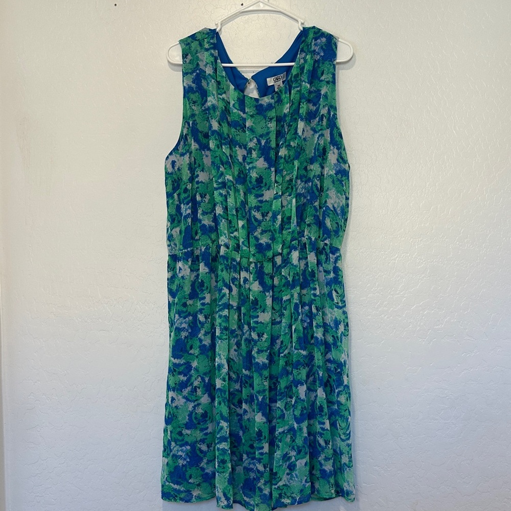 Cato women’s plus size 24 Green Blue Floral Midi Dress‎ sleeveless scoop neck